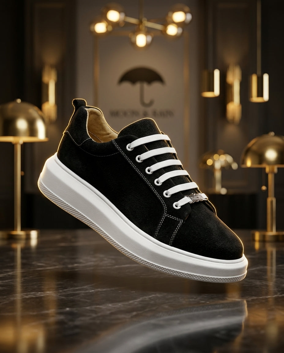 Men's Black Plain Suede Tennis Sneakers