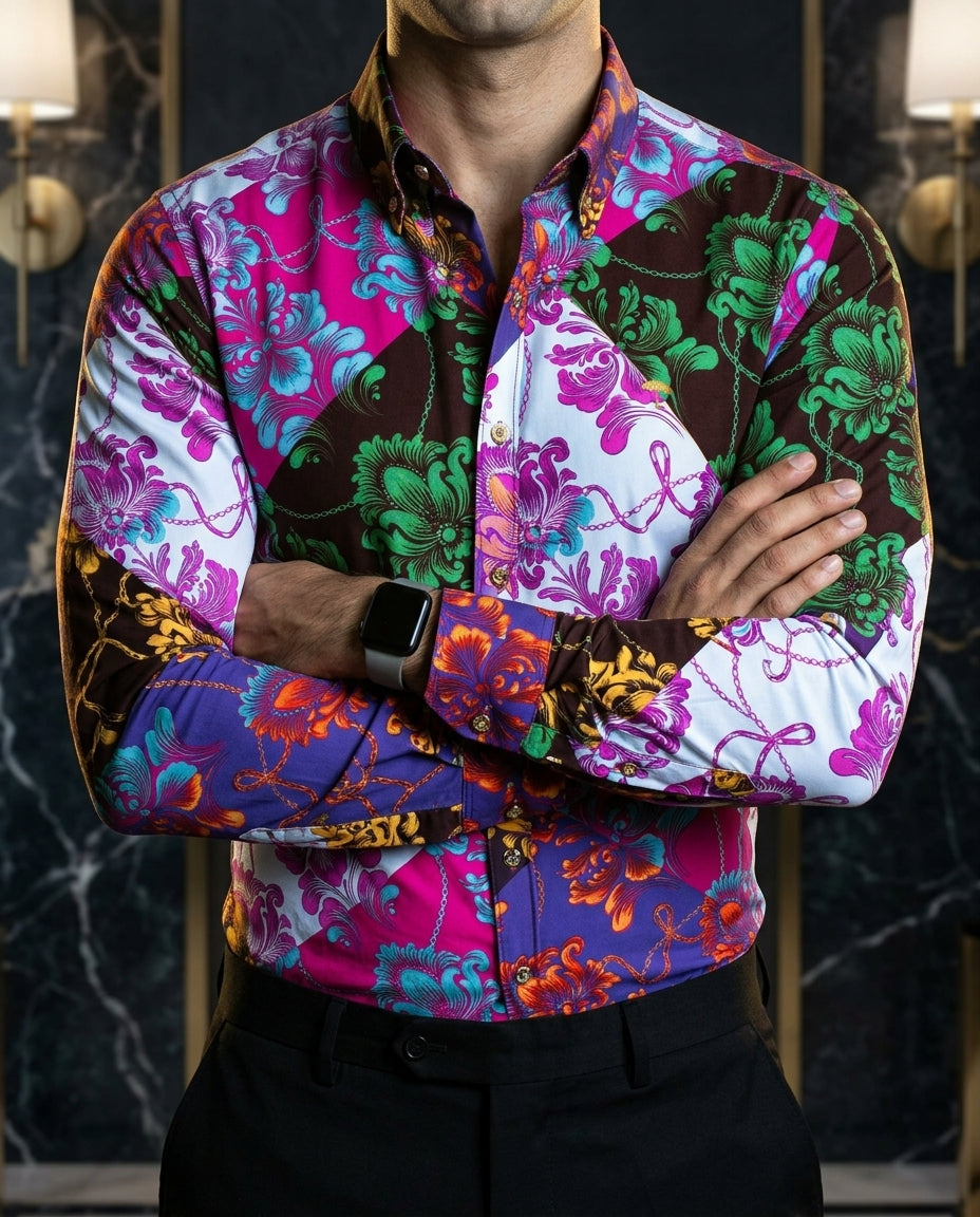 Camisa Hombre — Multicolor Ornament Slim | Moon & Rain