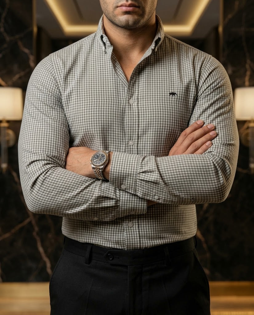 Camisa Hombre Cuadros Blanco Verde — Verdant Mini | Moon & Rain