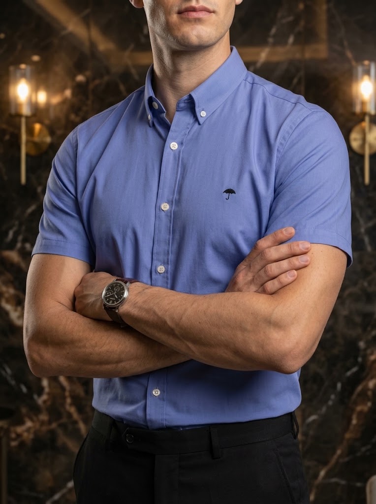 Camisa Hombre Azul Cielo Manga Corta — Sky Flux | Moon & Rain