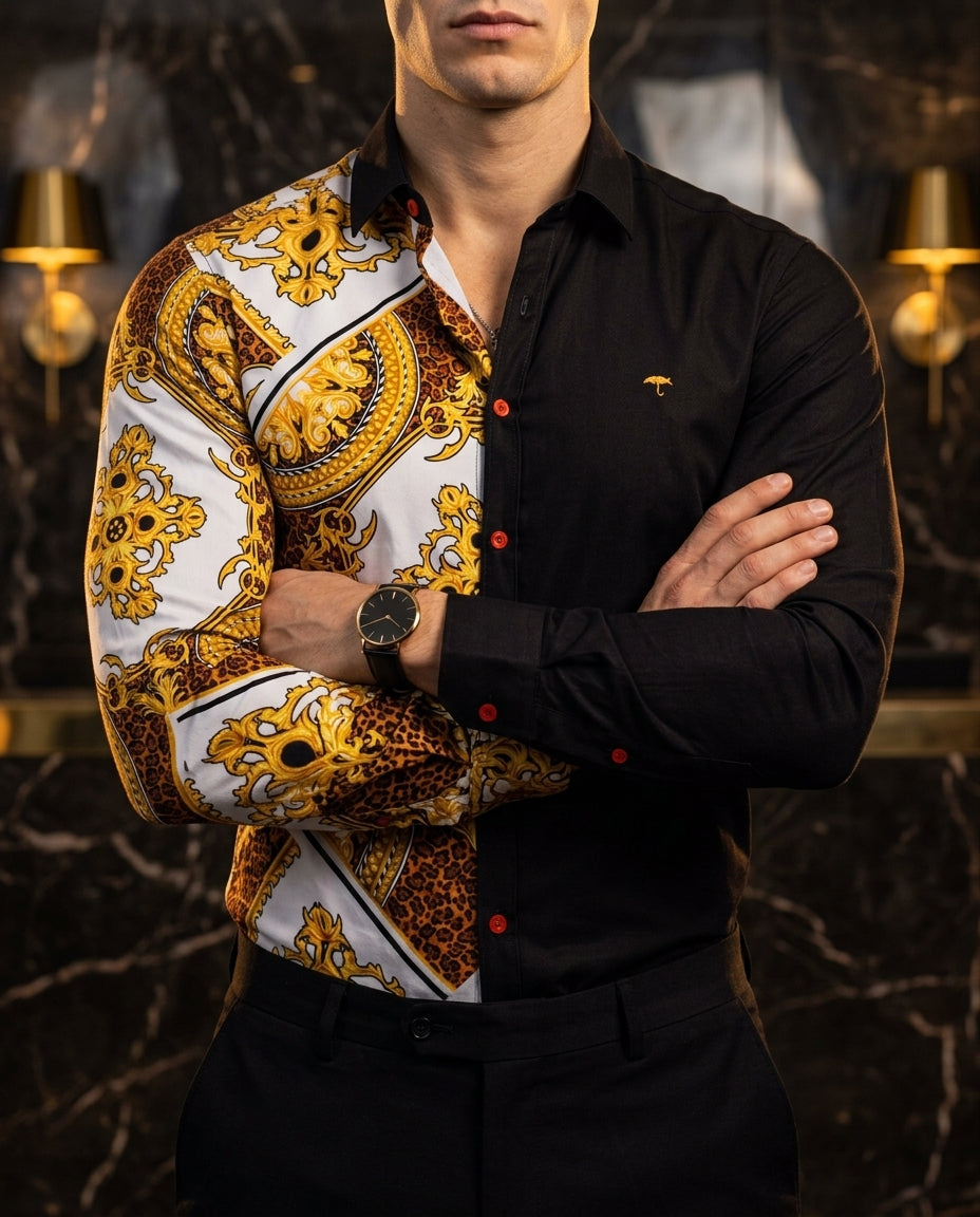 Camisa Hombre Estampado Negro — Baroque Noir | Moon & Rain