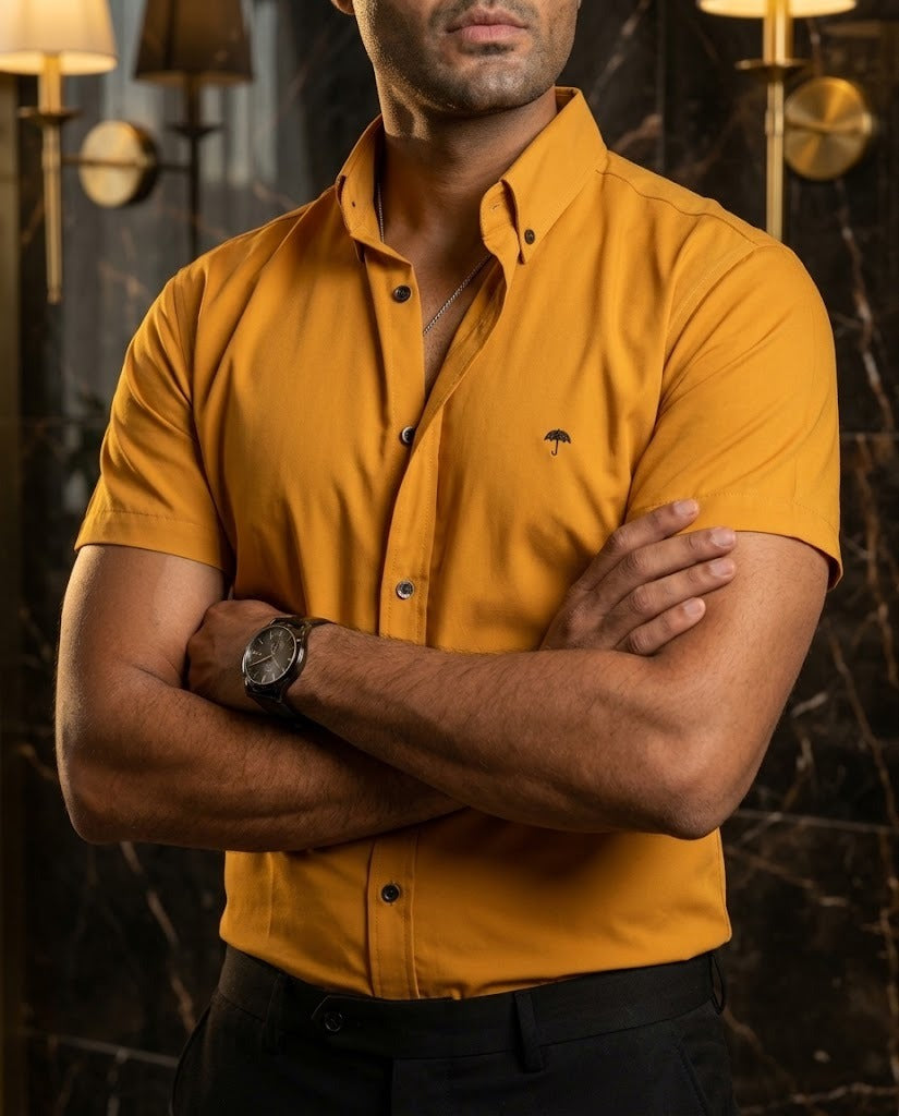 Men's Casual Shirt, Plain Mustard