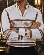 Camisa Hombre Estampado Beige Café — Ivory Crest | Moon & Rain