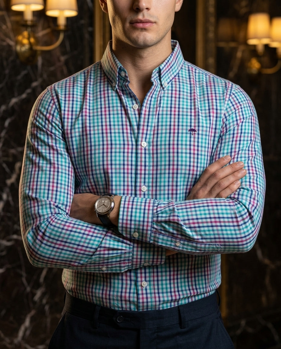 Camisa Hombre Cuadros Azul Verde — Forest Check | Moon & Rain