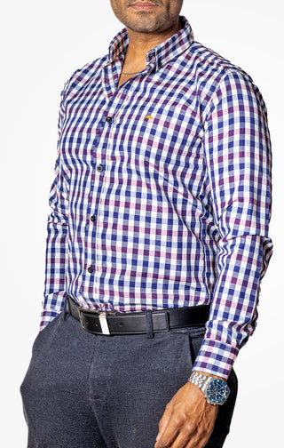 Camisa Casual Hombre,cuadro Morado, Lila