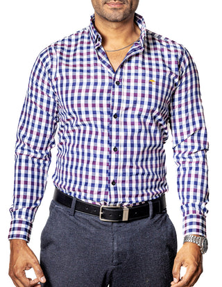 Camisa Casual Hombre,cuadro Morado, Lila