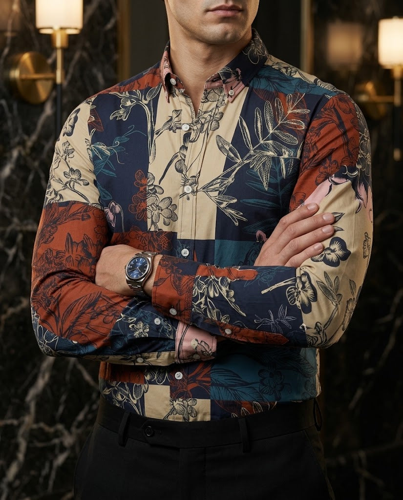 Camisa Hombre Cuadros — Floral Check | Moon & Rain