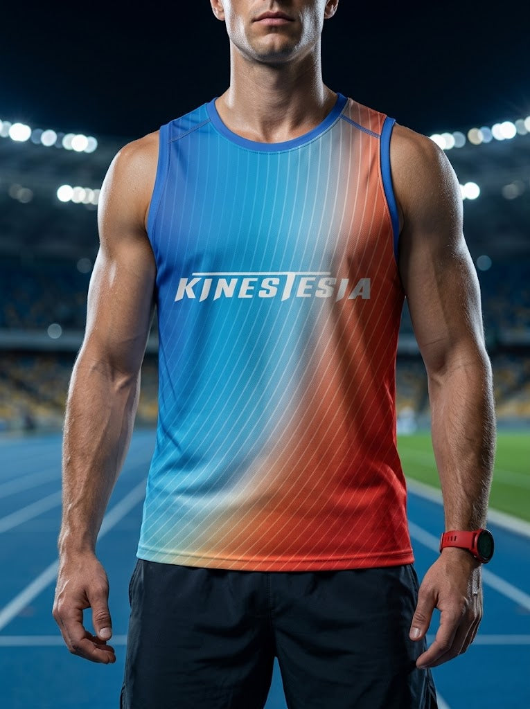PLAYERA TANK HOMBRE SIN MANGAS AZUL NARANJA MIXED DEGRADADO