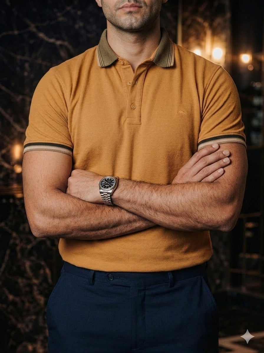 Playera Polo Hombre Casual Oro detalles Negros, Beige