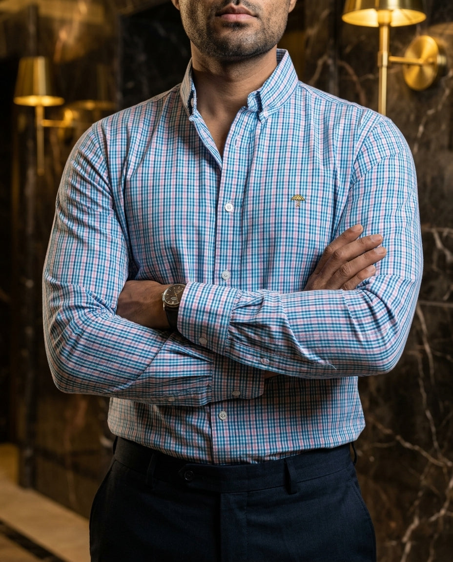 Camisa Hombre Microcuadro — Teal Micro | Moon & Rain