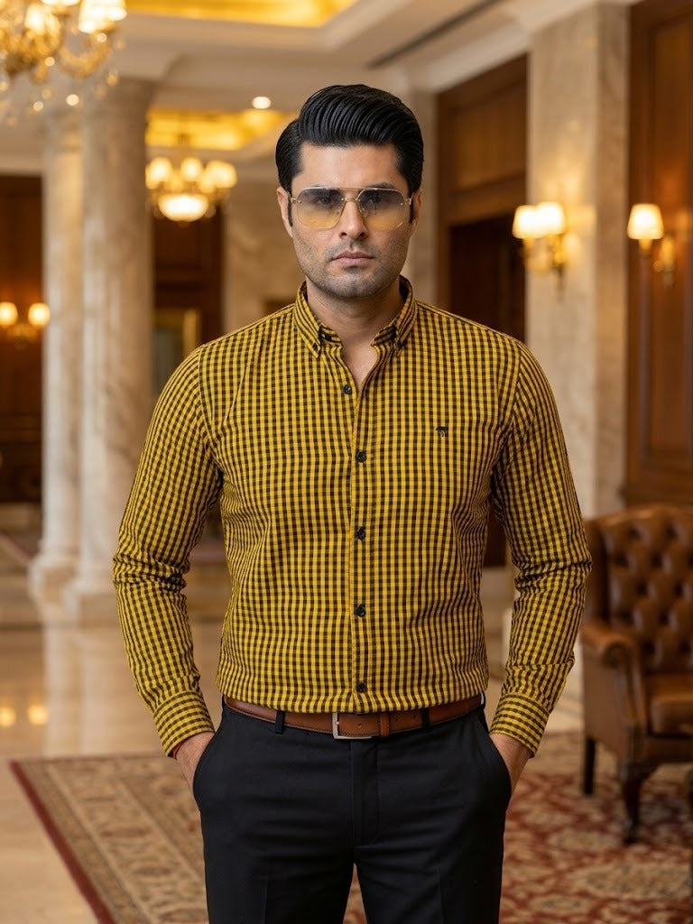 Camisa Hombre Cuadros Negro Amarillo — Onyx Mini | Moon & Rain