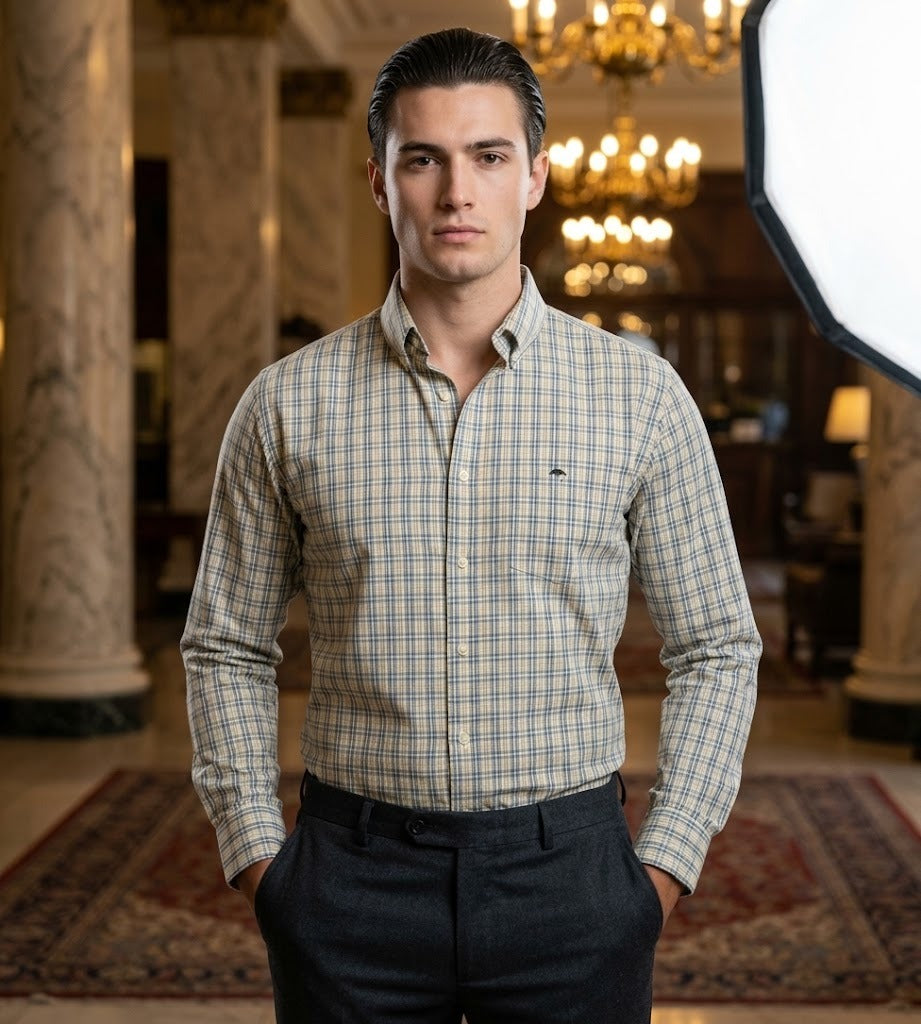 Camisa Hombre Microcuadro — Sky Micro | Moon & Rain