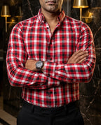 Camisa Hombre Cuadros Negro Blanco Rojo — Scarlet Check | Moon & Rain
