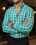 Camisa Hombre Cuadros Blanco Azul Verde — Mint Check | Moon & Rain
