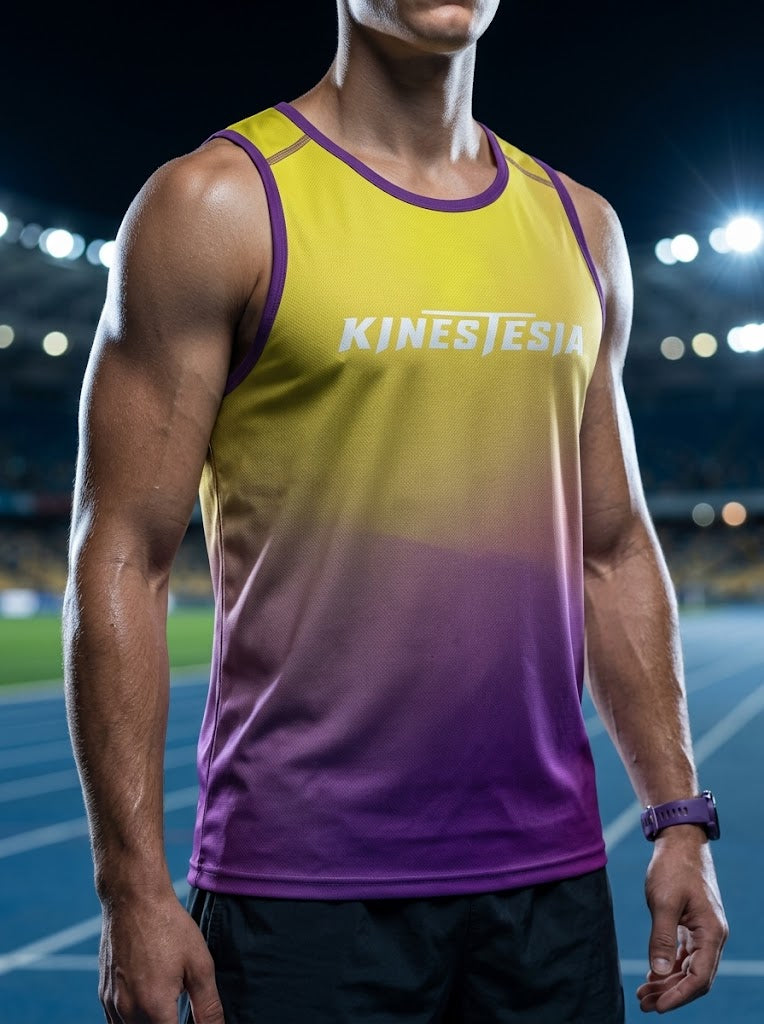 PLAYERA TANK HOMBRE SIN MANGAS AMARILLO MORADO MIXED DEGRADADO