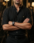 Camisa Hombre Negro — Obsidian Flux | Moon & Rain