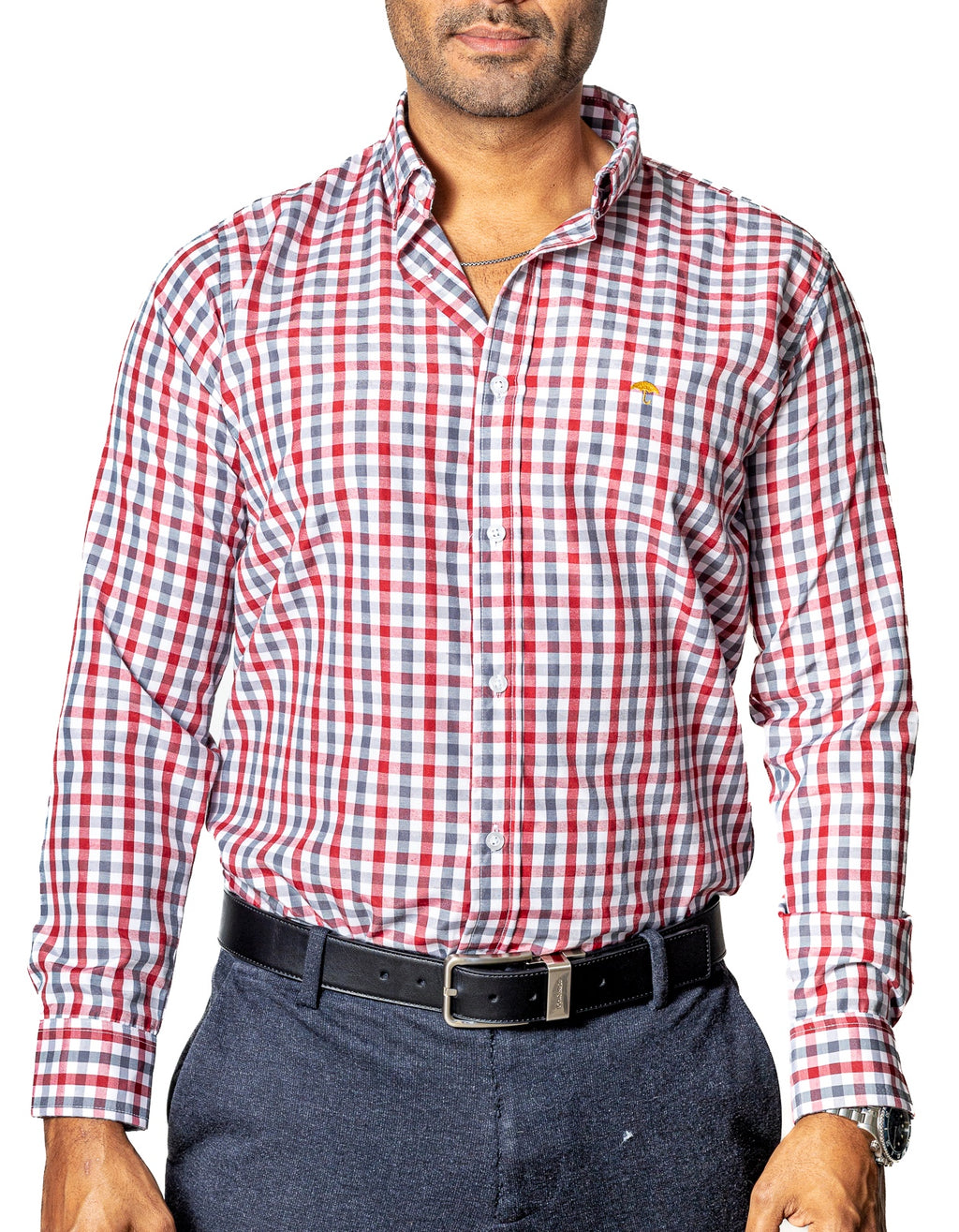 Camisa Casual Hombre, Cuadro Rojo Y Gris - 34 (S)-Tiendas Platino