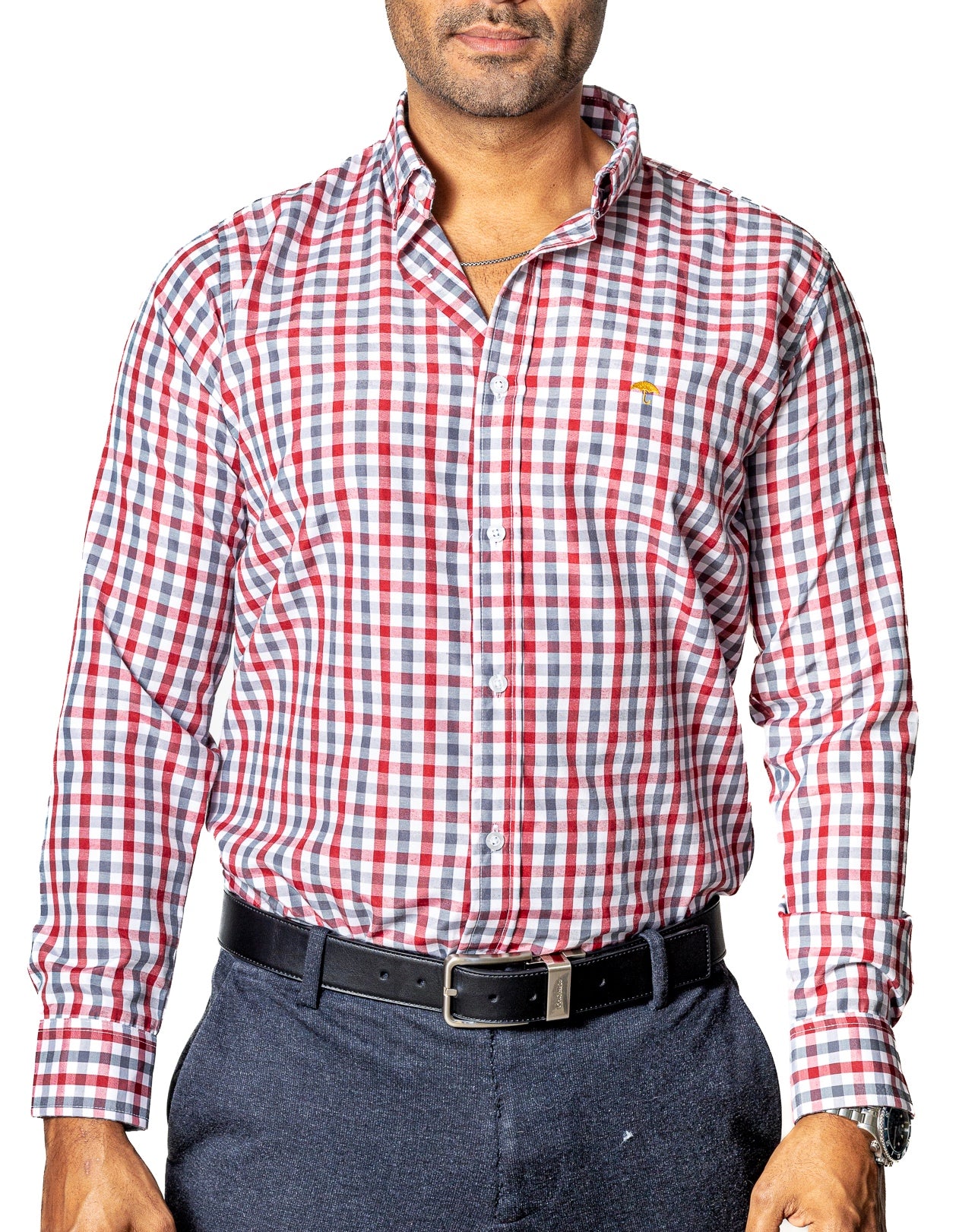 Camisa Casual Hombre, Cuadro Rojo Y Gris - 34 (S)-Tiendas Platino