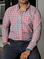 Camisa Casual Hombre, Cuadro Rojo Y Gris - 34 (S)-Tiendas Platino