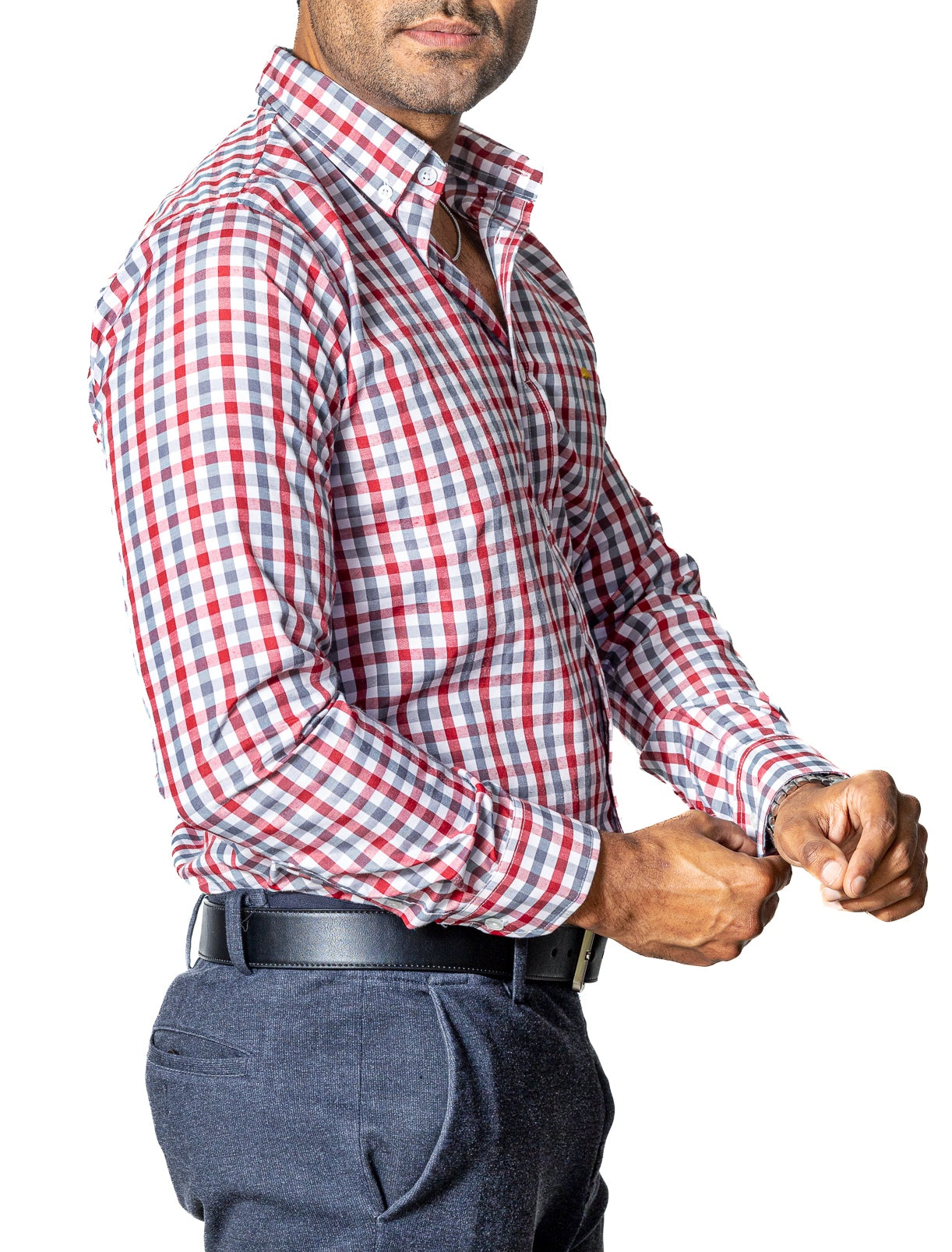 Camisa Casual Hombre, Cuadro Rojo Y Gris - 34 (S)-Tiendas Platino