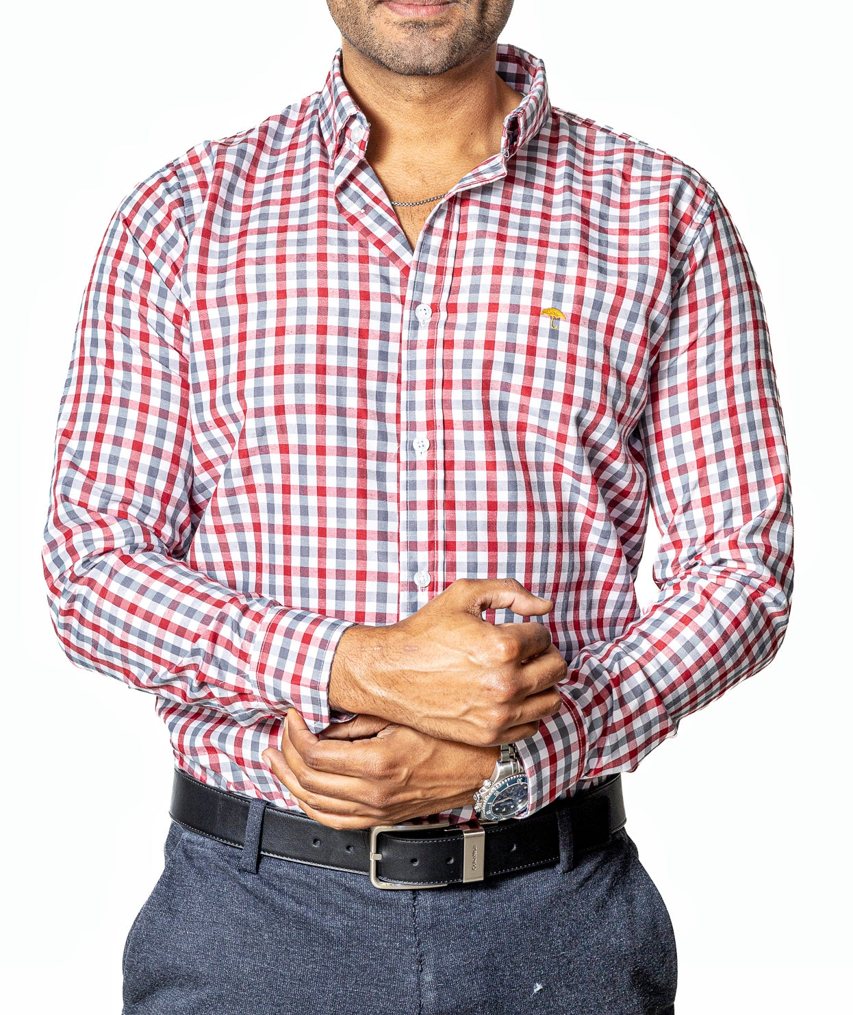 Camisa Casual Hombre, Cuadro Rojo Y Gris - 34 (S)-Tiendas Platino