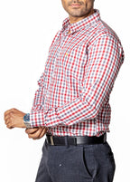 Camisa Casual Hombre, Cuadro Rojo Y Gris - 34 (S)-Tiendas Platino