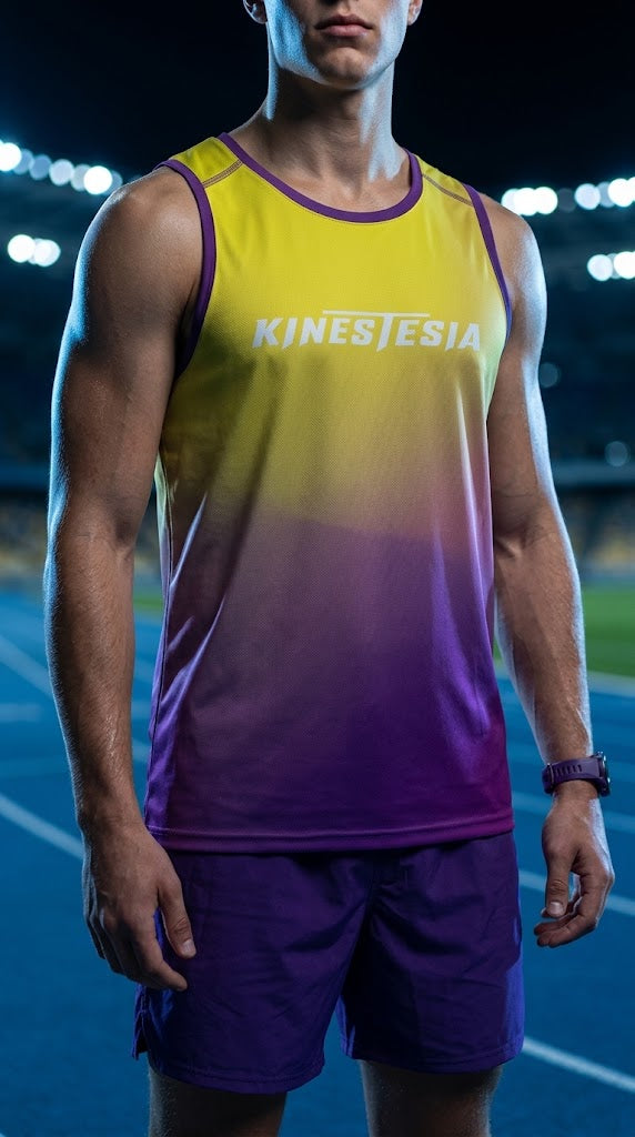 PLAYERA TANK HOMBRE SIN MANGAS AMARILLO MORADO MIXED DEGRADADO