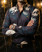 Camisa Hombre Estampado Negro Azul Beige — Azure Skull | Moon & Rain