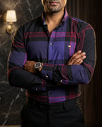 Men's Casual Shirt Black Purple Stripes, Red