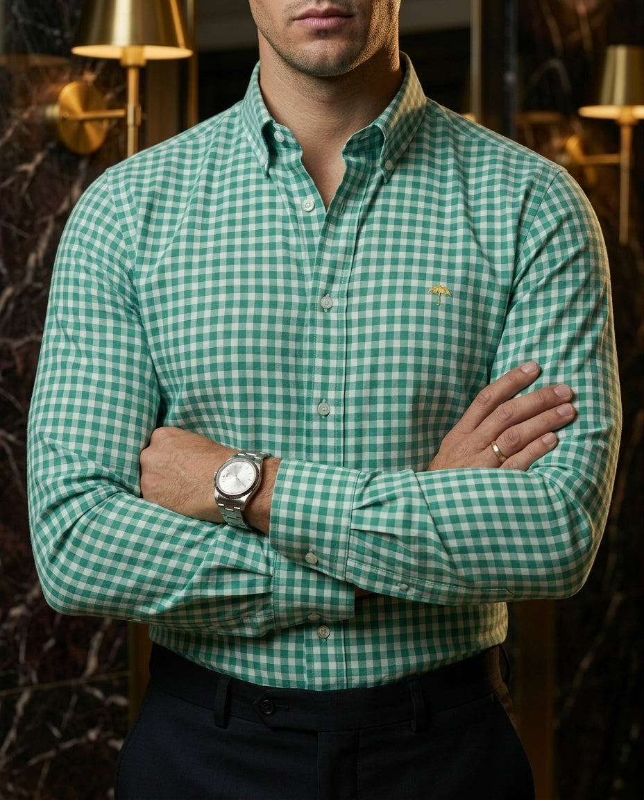 Camisa Hombre Cuadros Verde — Emerald Check | Moon & Rain