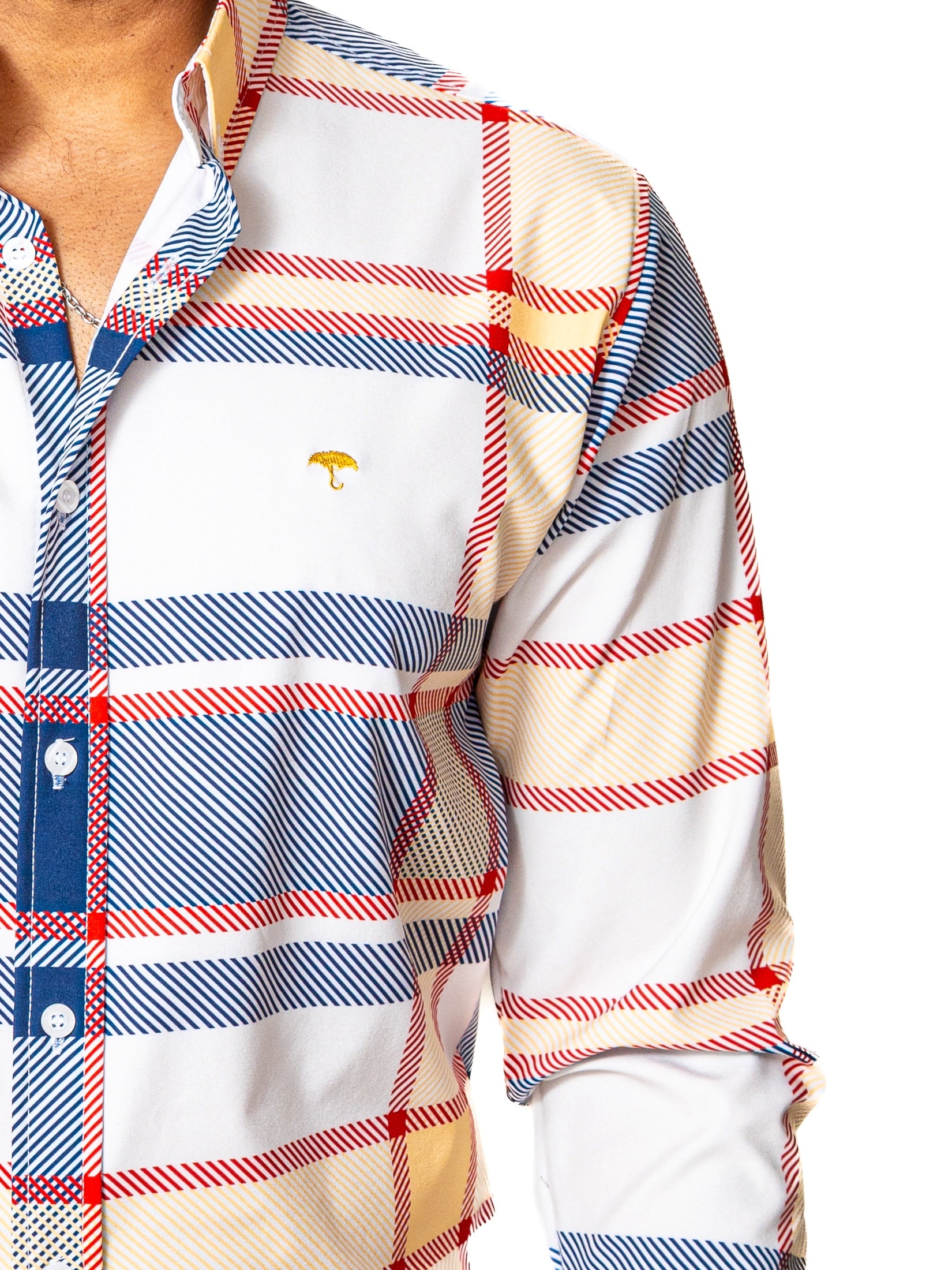 Camisa Casual Hombre Slim, Hueso Líneas Azul ,rojo, Amarillo - 34 (S)-Tiendas Platino