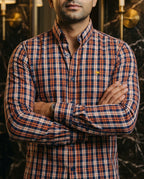 Camisa Hombre Cuadros Blanco Azul Naranja — Tropic Check | Moon & Rain