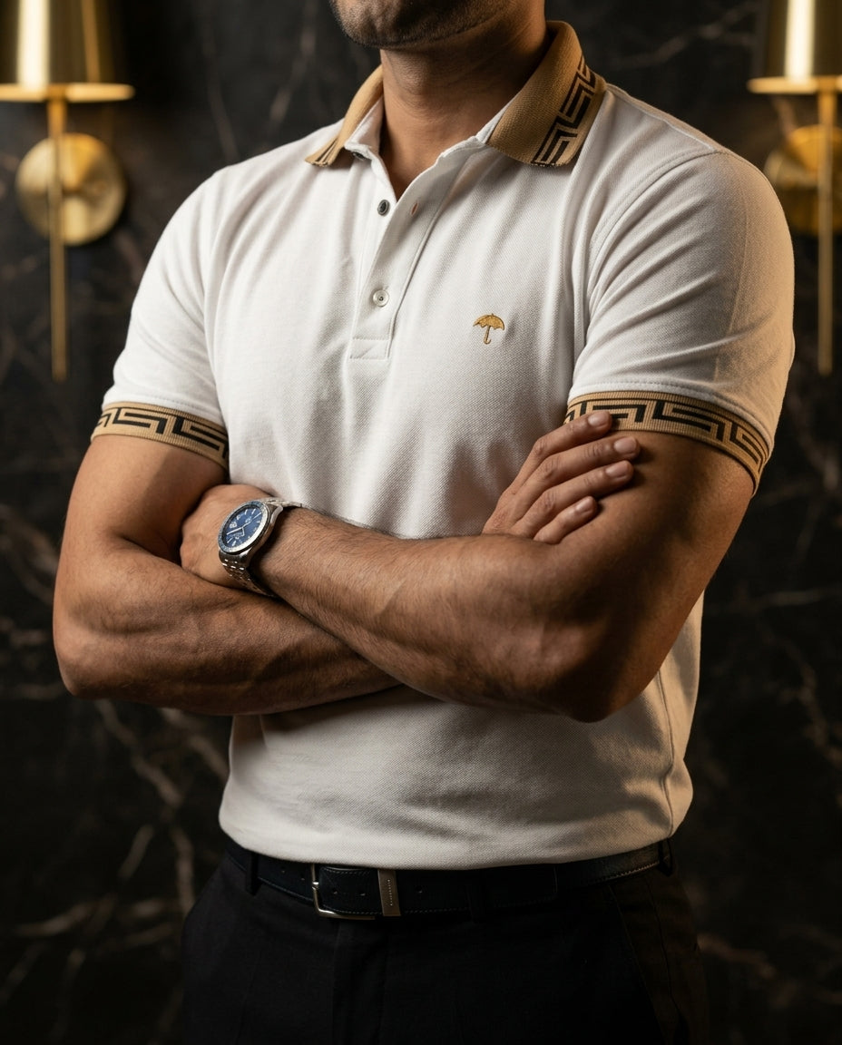 Playera Polo Hombre Slim Fit Blanca Detalle Beige
