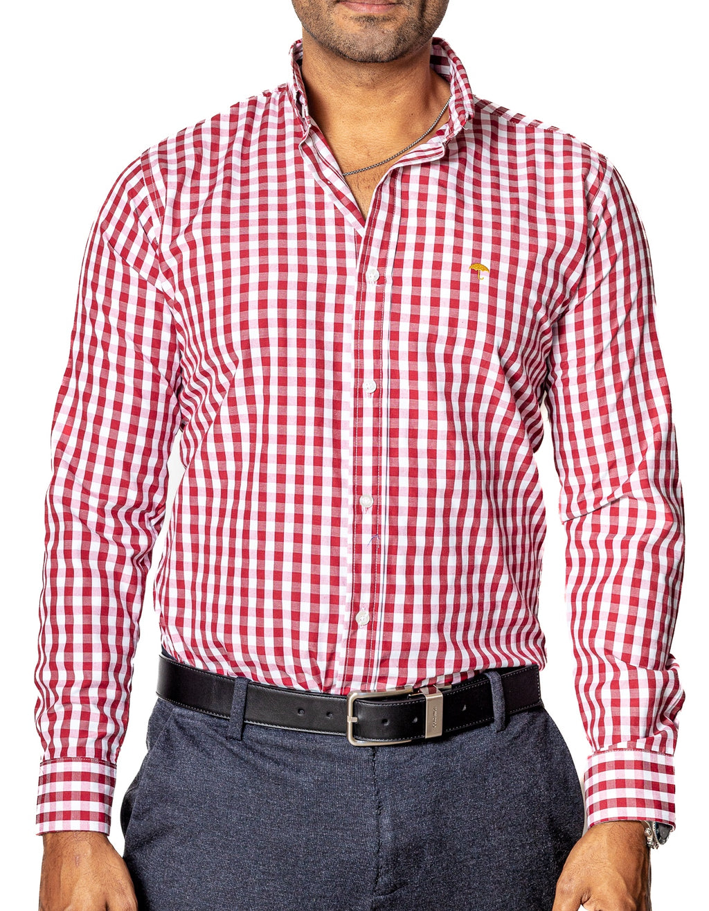 Camisa Hombre Casual Regular Fit Cuadros Grandes Blanco y Rojo - Tiendas Platino Camisas Hombre 34 (S)