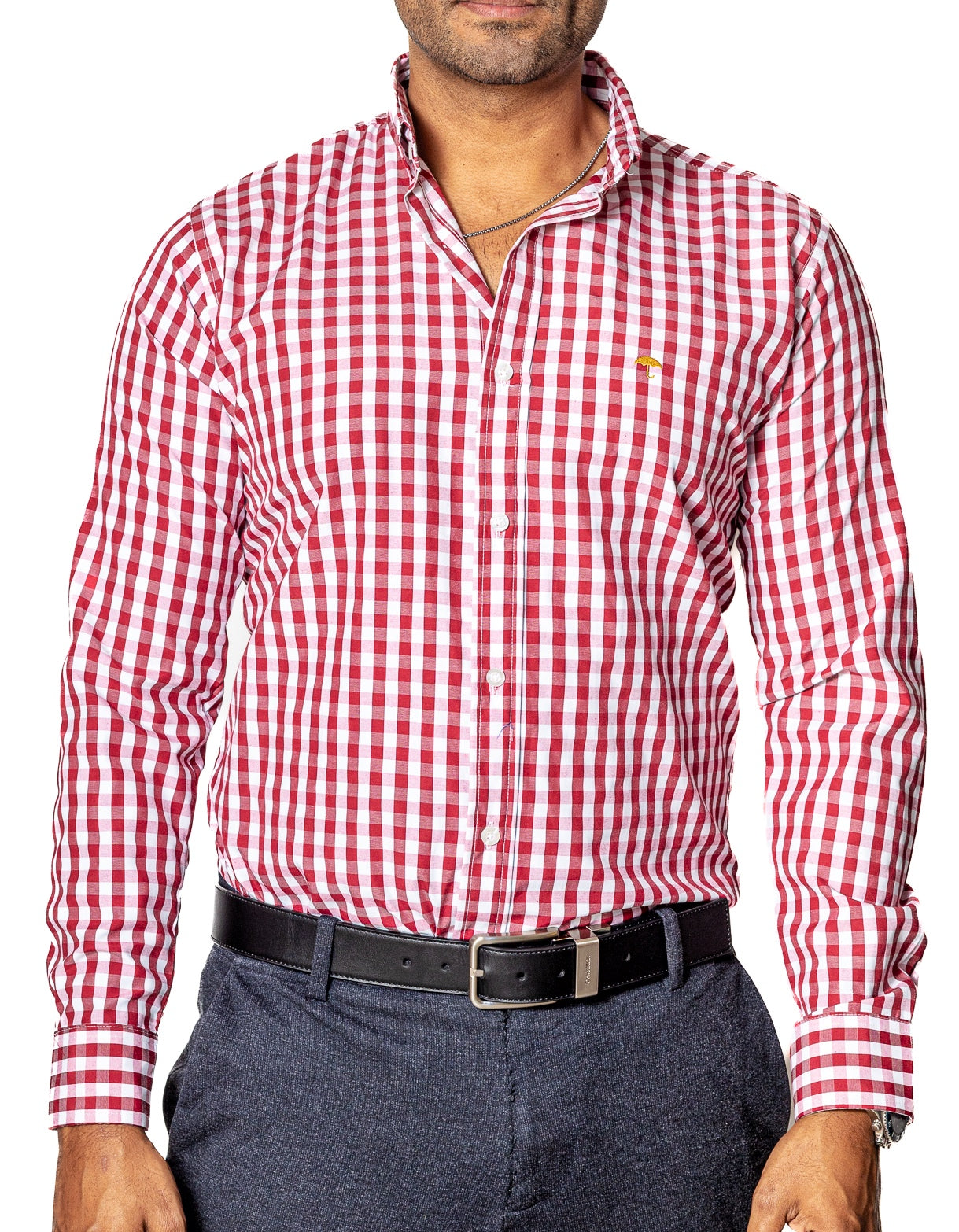 Camisa Hombre Casual Regular Fit Cuadros Grandes Blanco y Rojo - Tiendas Platino Camisas Hombre 34 (S)