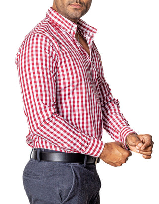 Camisa Hombre Casual Regular Fit Cuadros Grandes Blanco Y Rojo