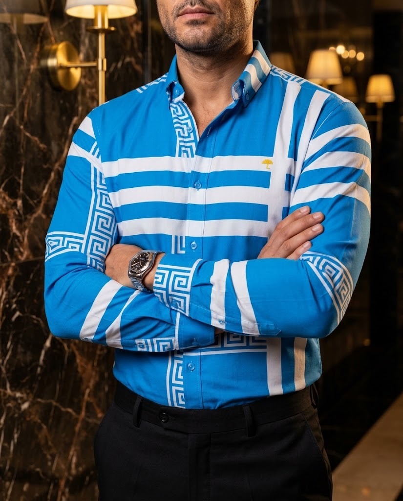 Camisa Hombre Estampado Blanco Azul Cielo — Sky Prism | Moon & Rain
