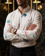 Camisa Hombre Casual Figuras Cosmic Voyager White | Moon & Rain