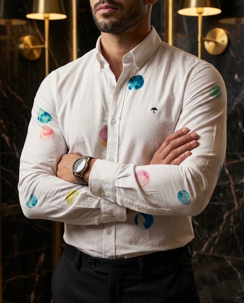 Camisa Hombre Casual Figuras Cosmic Voyager White | Moon & Rain