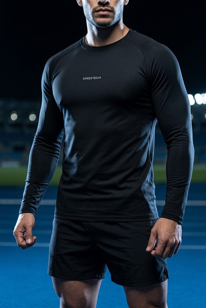 PLAYERA MANGA LARGA NEGRA PARA HOMBRE KINESTESIA