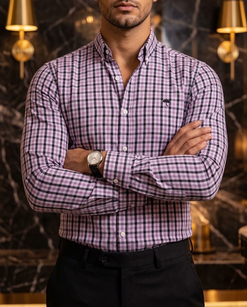 Camisa Hombre Cuadros Negro Blanco Lila — Lilac Check | Moon & Rain