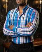 Camisa Hombre Rayas Blanco Azul Rosa — Azure Stripe | Moon & Rain