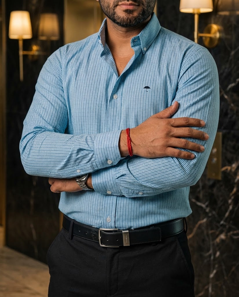 Camisa Hombre Cuadros Blanco Azul Verde — Verdant Mini | Moon & Rain