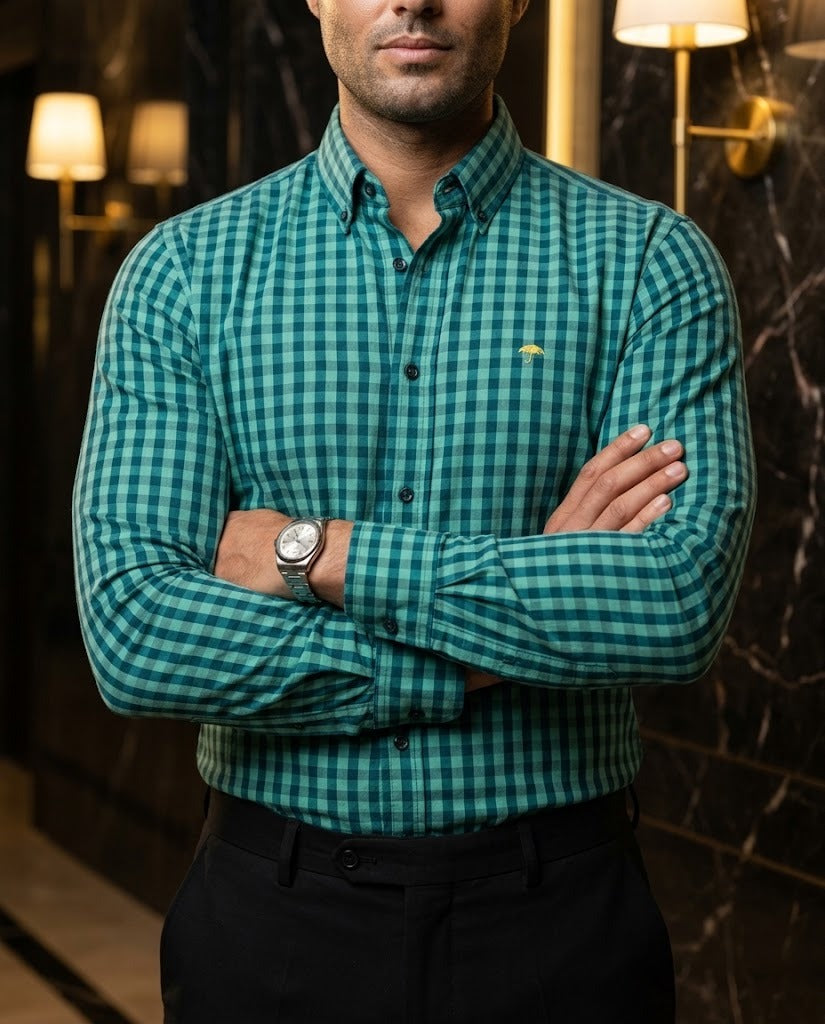 Camisa Hombre Cuadros Azul Marino Verde — Deep Check | Moon & Rain