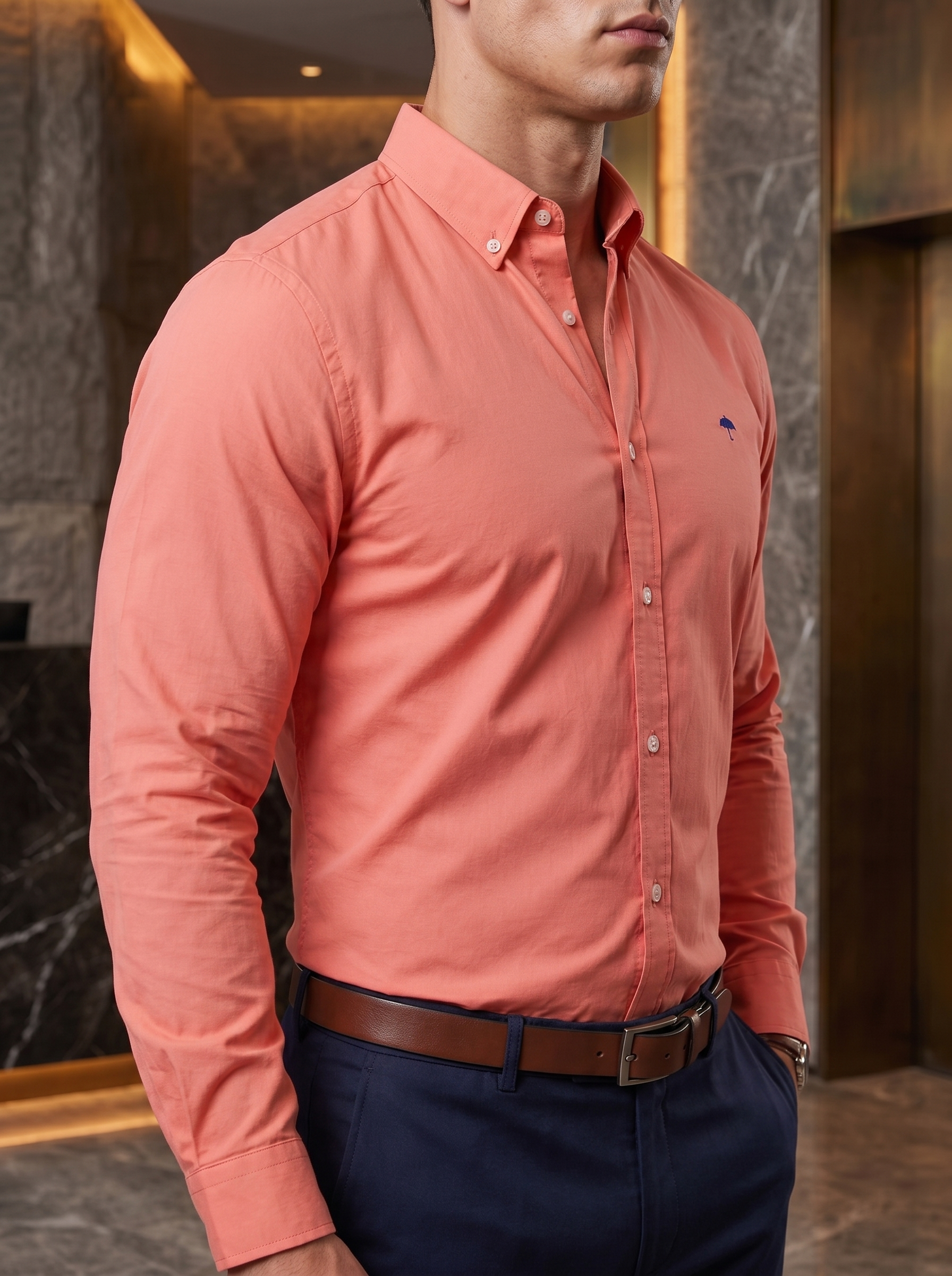 Camisa Hombre Casual Manga Larga Rosa