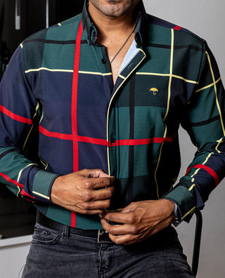 Camisa Casual Hombre Slim, Líneas Verde,azul Marino,rojo - Tiendas Platino Camisas Hombre 34 (S)