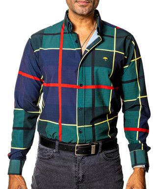 Camisa Casual Hombre Slim, Líneas Verde,azul Marino,rojo - Tiendas Platino Camisas Hombre 34 (S)