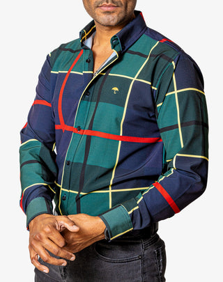 Camisa Casual Hombre Slim, Líneas Verde,azul Marino,rojo - Tiendas Platino Camisas Hombre 34 (S)