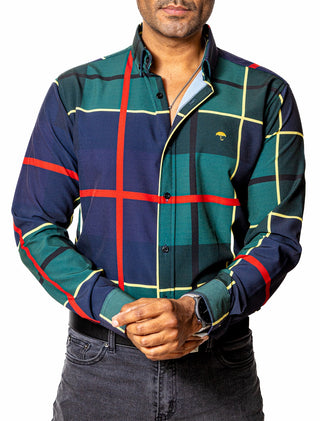 Camisa Casual Hombre Slim, Líneas Verde,azul Marino,rojo - Tiendas Platino Camisas Hombre 34 (S)