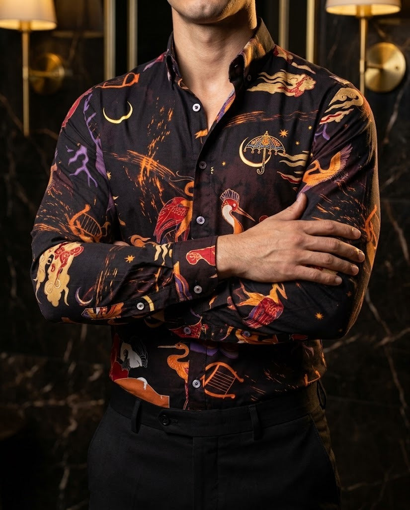 Men's Casual Slim Fit Black Renaissance Style Shirt